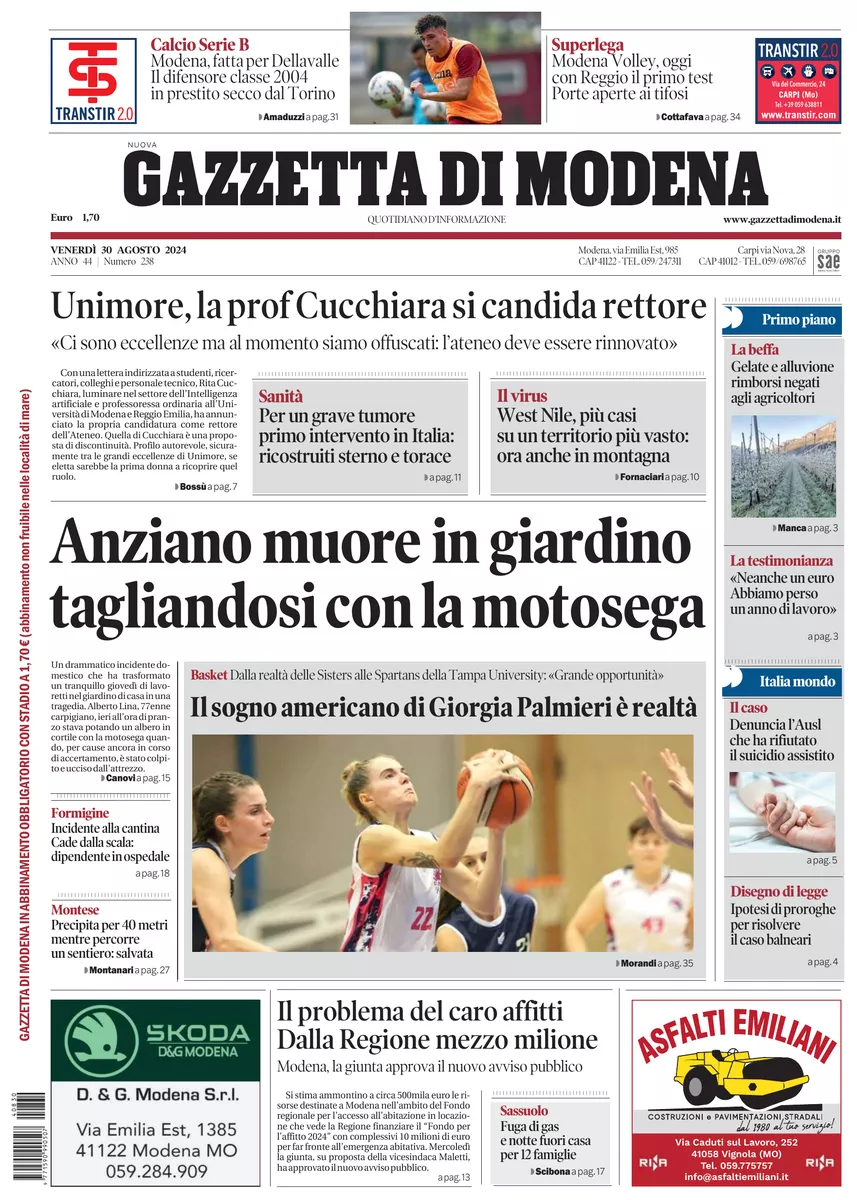 Prima-pagina-gazzetta di modena-oggi-edizione-del-2024-08-30